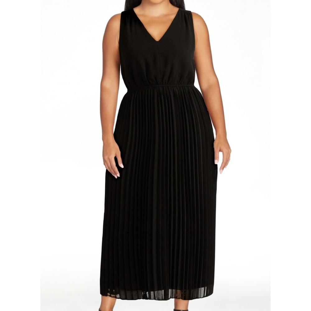 Sofia Jeans Womens Dress Size XL Black Soot Sleeveless Pleated V-Neck Mid-Length